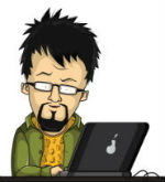 Illustration of Sugar Land TX web developer with messes up hair working on a laptop