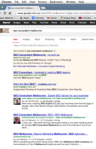 SEO Consultant Melbourne SERP Results 3/7/2013